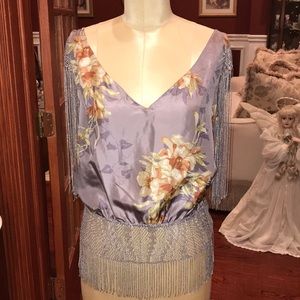 High End Designer Chloe Silk Fringe Floral Top S